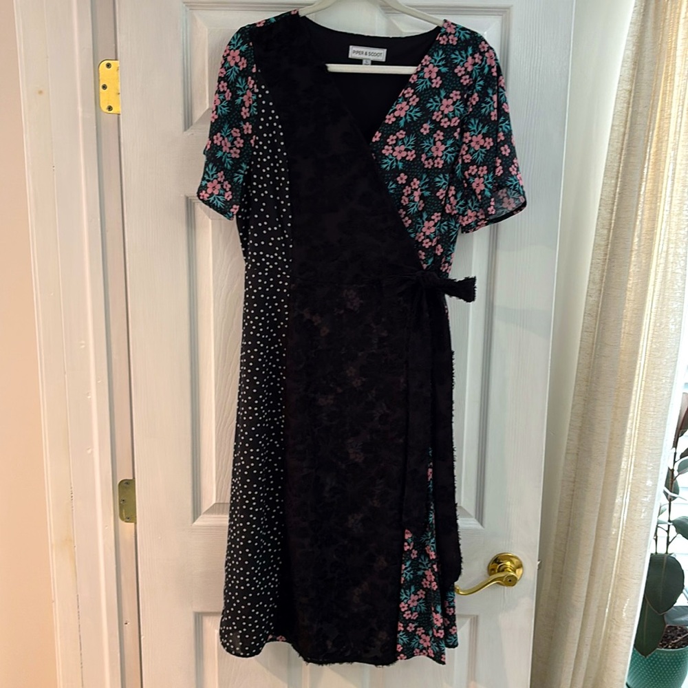 PIPER & SCOOT multi print faux wrap dress
